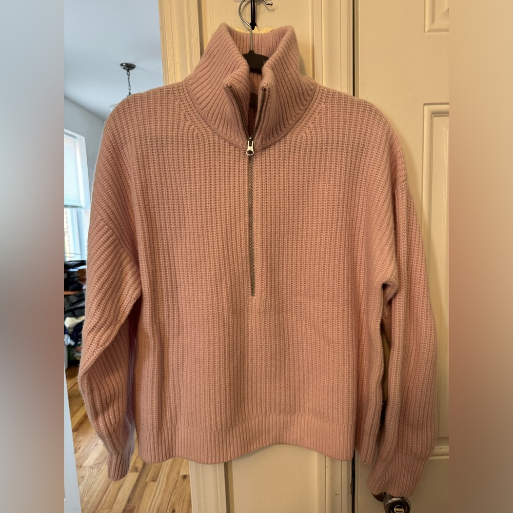 Everlane Half-Zip Sweater in Luxe Merino Wool - Pink, Cropped Style, Size L